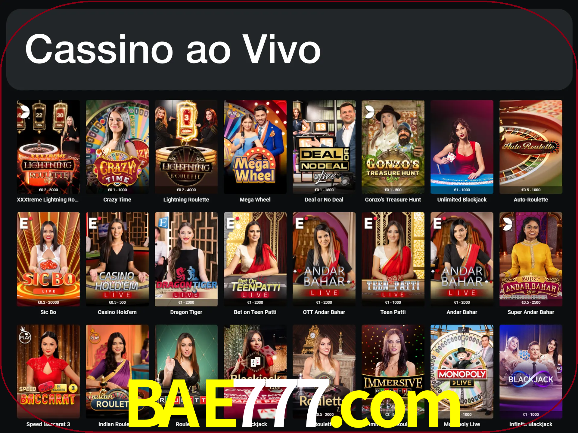Jogue jogos de cassino com um verdadeiro dealer.