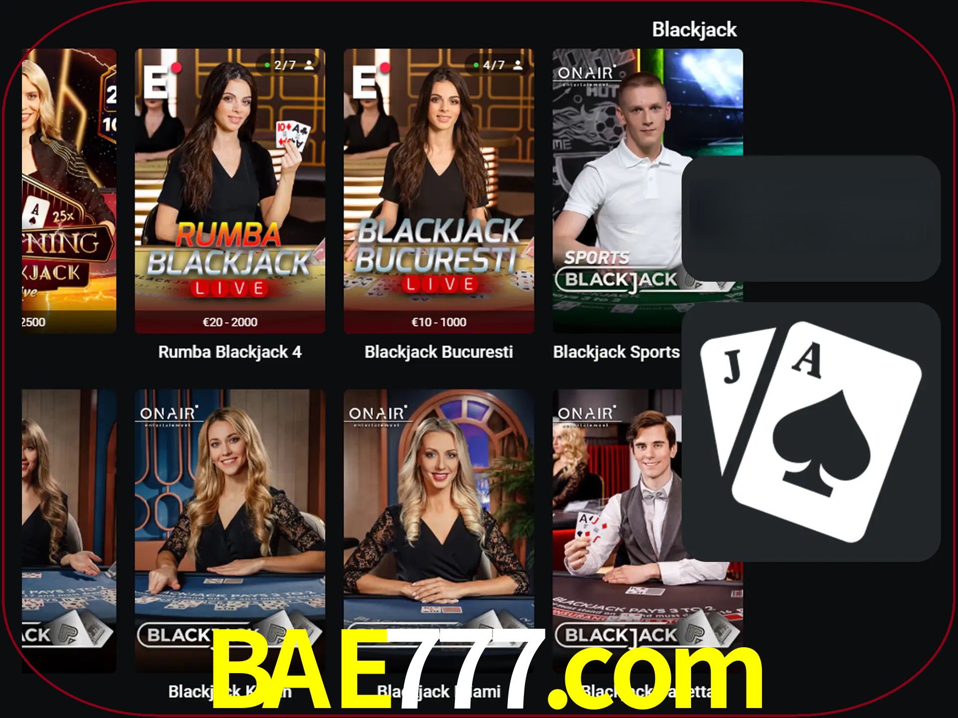 Escolha uma mesa completa de jogadores de blackjack.
